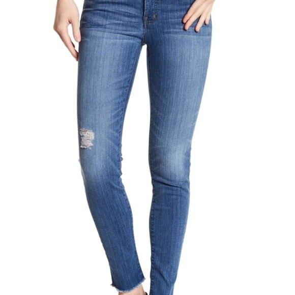 Madewell 9” High Rise Skinnies Jeans Raw Hem Geoff Wash - Picture 2 of 11